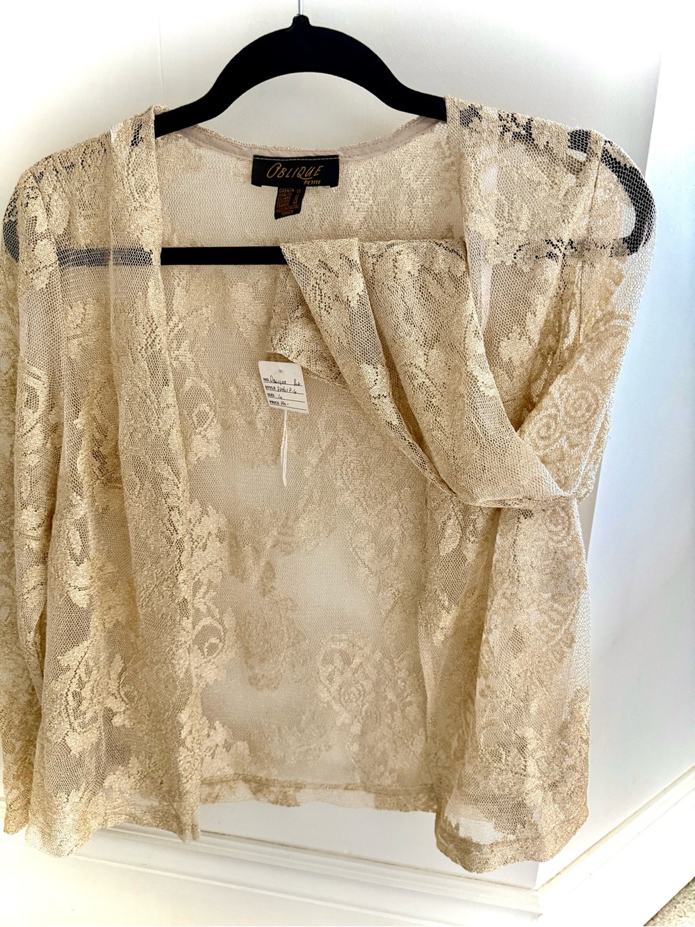 Oblique Sheer Lace Open Cardigan - Cream